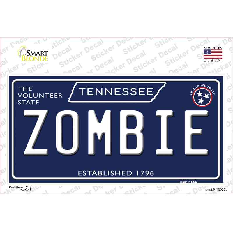 LP-13927s-M Zombie Tennessee Blue Novelty Sticker Decal - Medium