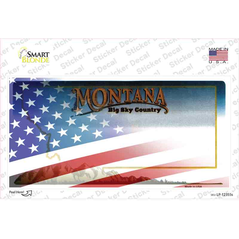 LP-12355s-M Montana with American Flag Novelty Sticker Decal - Medium