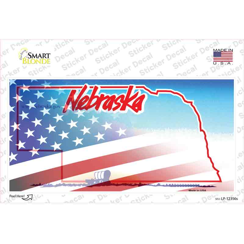 LP-12356s-M Nebraska with American Flag Novelty Sticker Decal - Medium
