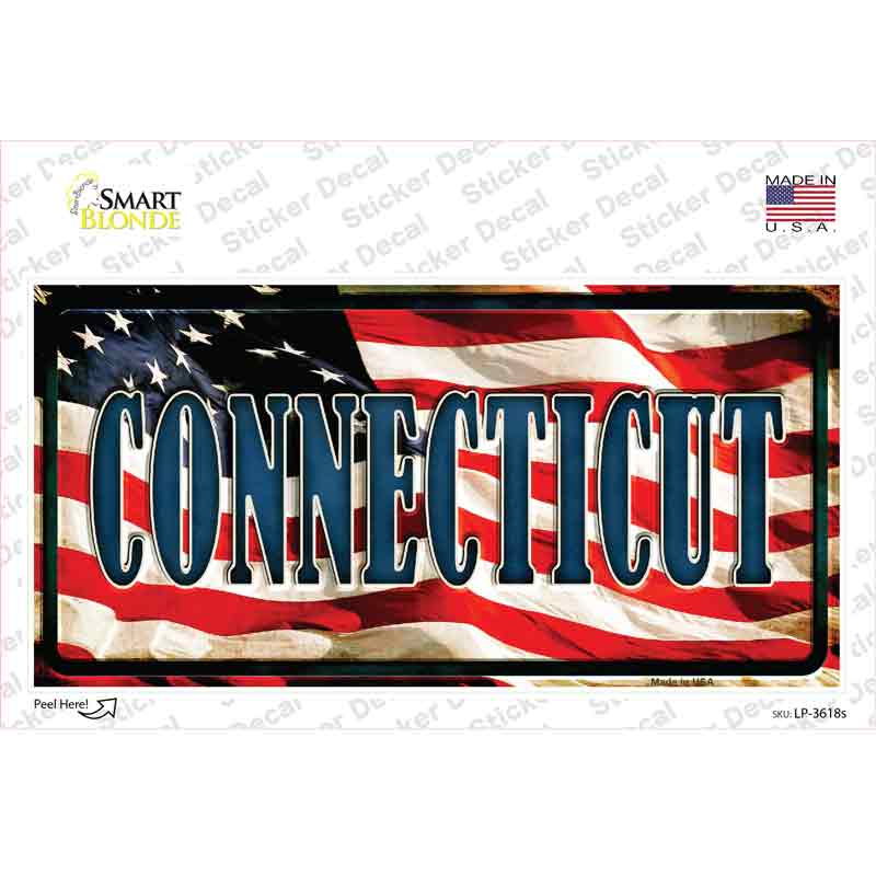 LP-3618s-M Connecticut on American Flag Novelty Sticker Decal - Medium