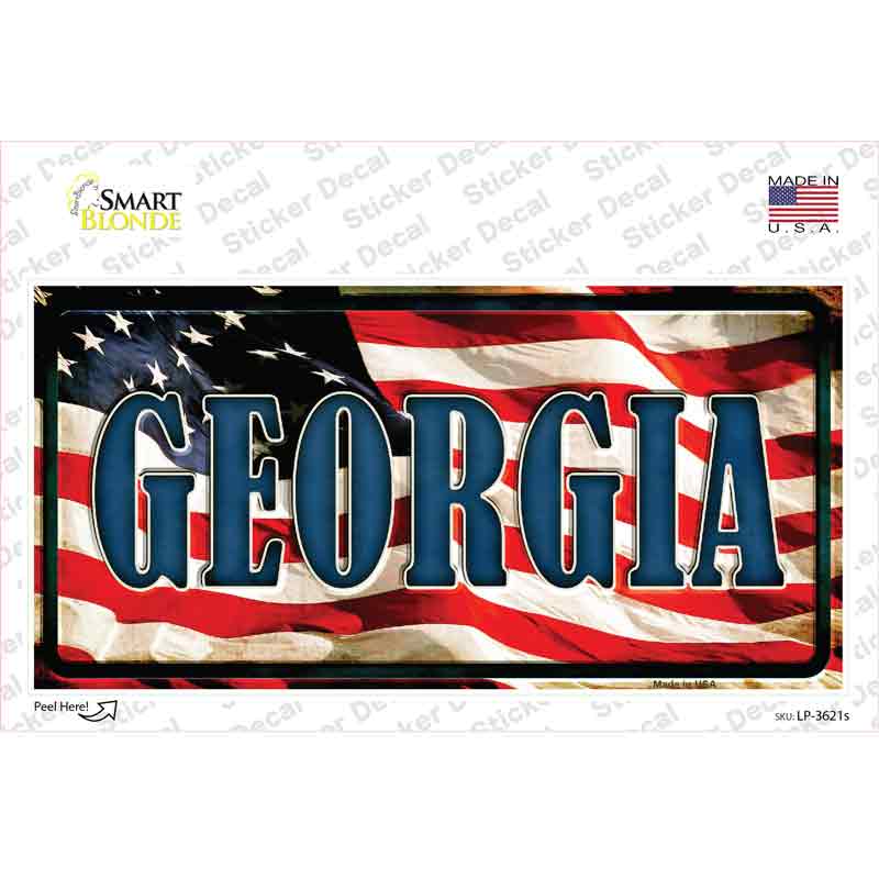 LP-3621s-M Georgia on American Flag Novelty Sticker Decal - Medium