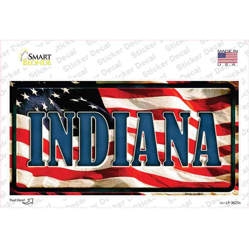 LP-3625s-M Indiana on American Flag Novelty Sticker Decal - Medium