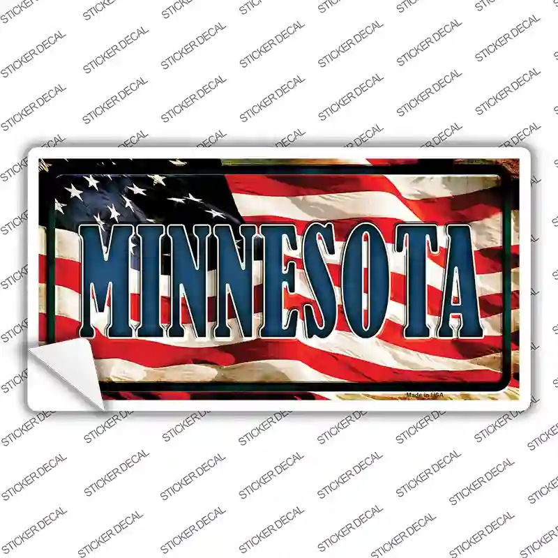 LP-3634s-S Minnesota on American Flag Novelty Sticker Decal - Small