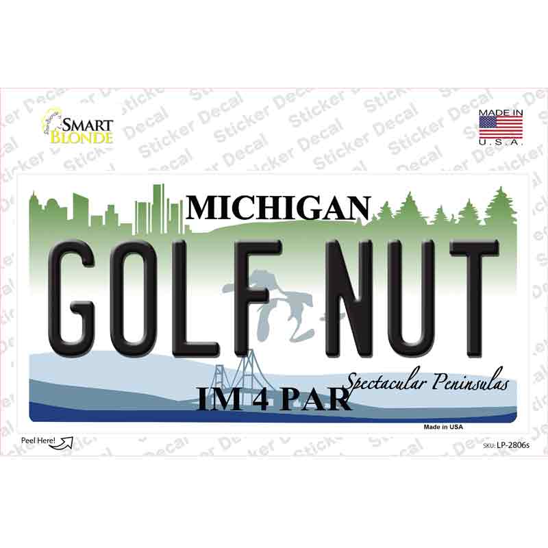 LP-2806s-M Golf Nut Michigan State Novelty Sticker Decal - Medium