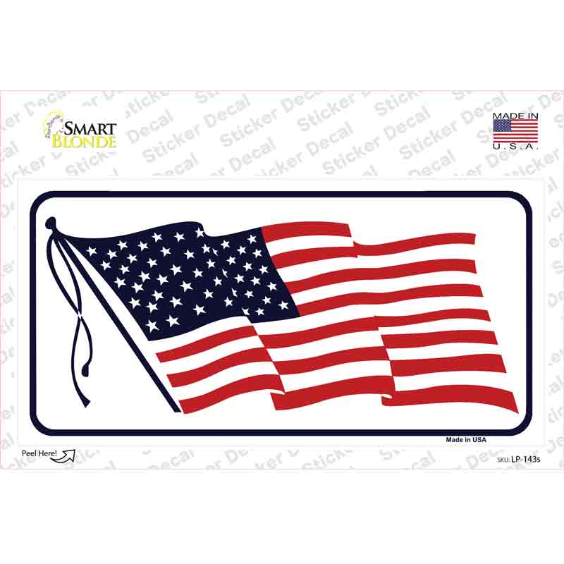 LP-143s-M American Flag Waving White Novelty Sticker Decal - Medium