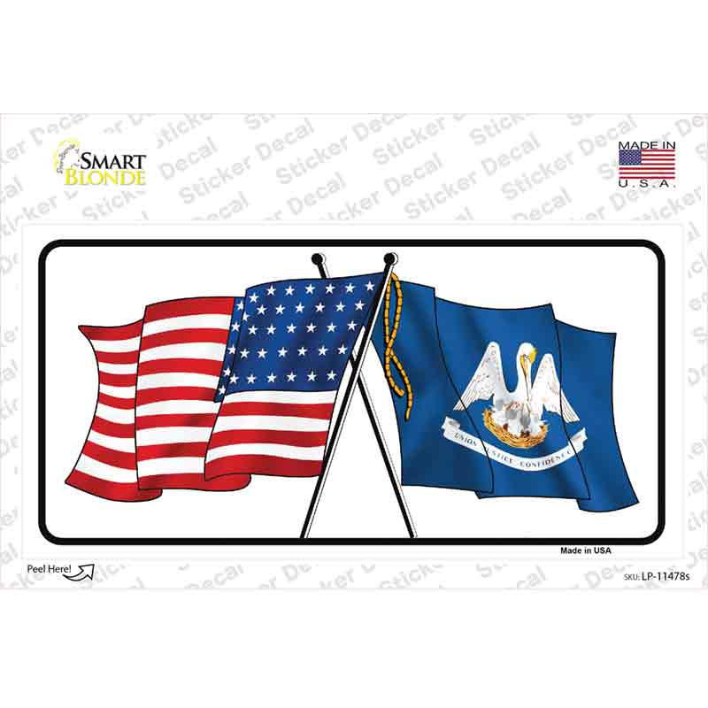 LP-11478s-M Louisiana Crossed US Flag Novelty Sticker Decal - Medium