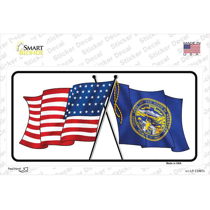 LP-11487s-M Nebraska Crossed US Flag Novelty Sticker Decal - Medium