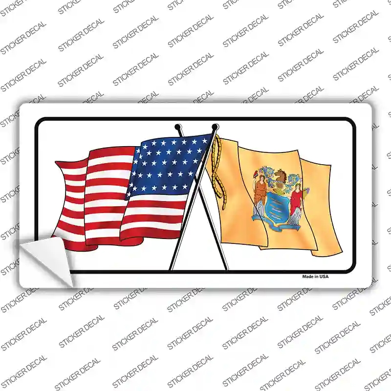 LP-11490s-XL   Jersey Crossed US Flag Novelty Sticker Decal - Extra Large