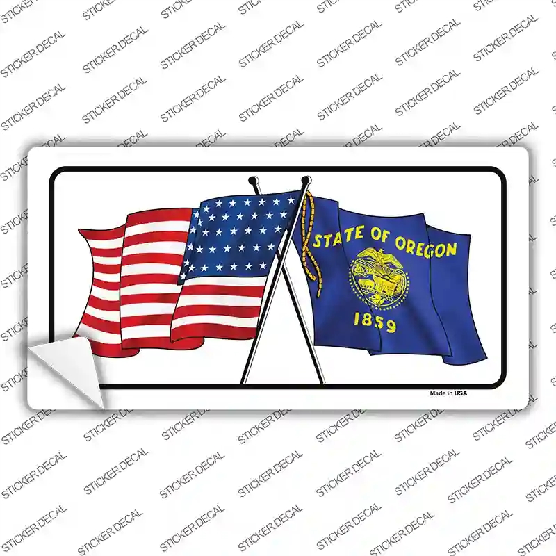 LP-11497s-S Oregon Crossed US Flag Novelty Sticker Decal - Small