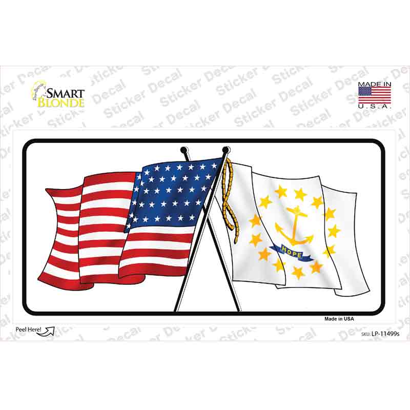 LP-11499s-M Rhode Island Crossed US Flag Novelty Sticker Decal - Medium