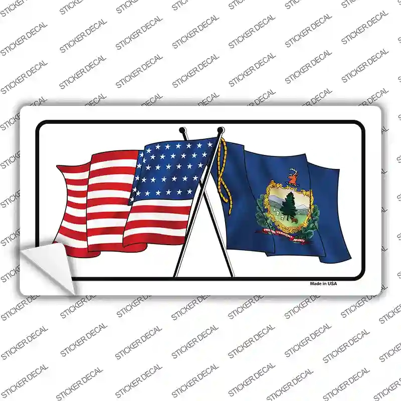 LP-11505s-S Vermont Crossed US Flag Novelty Sticker Decal - Small