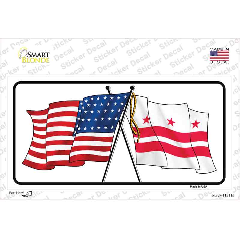 LP-11511s-M Washington DC Crossed US Flag Novelty Sticker Decal - Medium