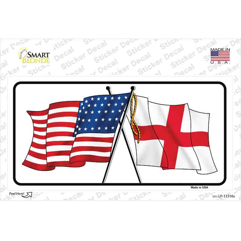 LP-11516s-M England Crossed US Flag Novelty Sticker Decal - Medium