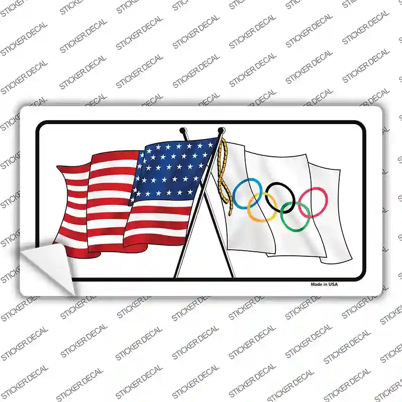 LP-11519s-XL Olympic Crossed US Flag Novelty Sticker Decal - Extra Large