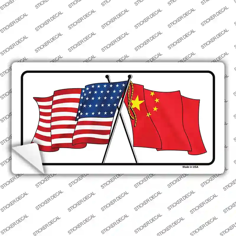 LP-11521s-L China Crossed US Flag Novelty Sticker Decal - Large