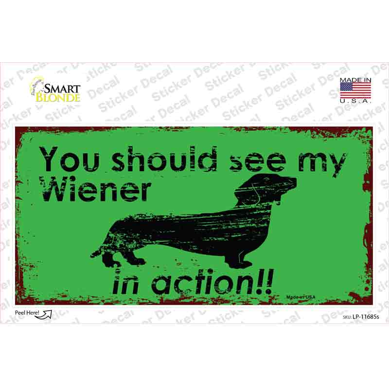 LP-11685s-M Wiener in Action Novelty Sticker Decal - Medium