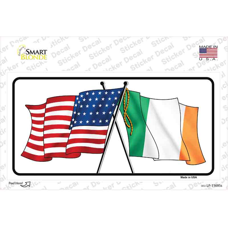 LP-11695s-M Ireland USA Crossed Flag Novelty Sticker Decal - Medium