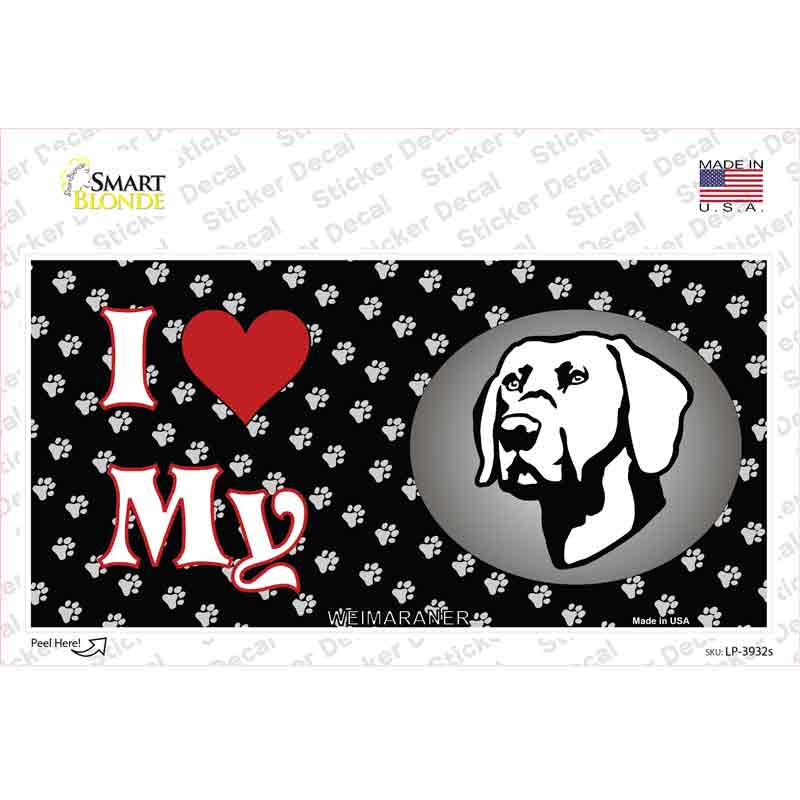 LP-3932s-M I Love My Weimaraner Novelty Sticker Decal - Medium