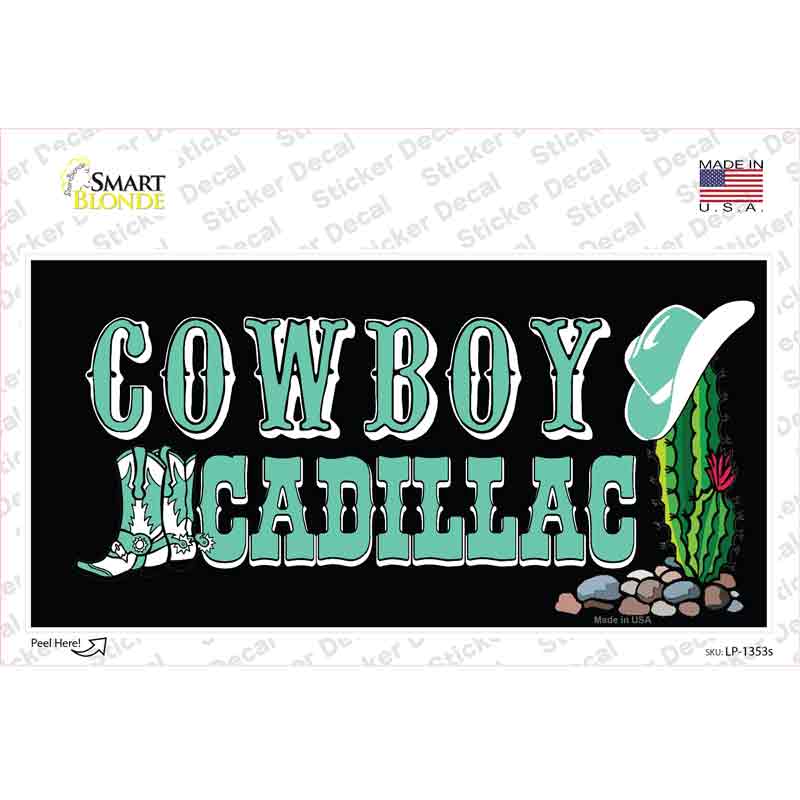 LP-1353s-M Cowboy Cadillac Novelty Sticker Decal - Medium