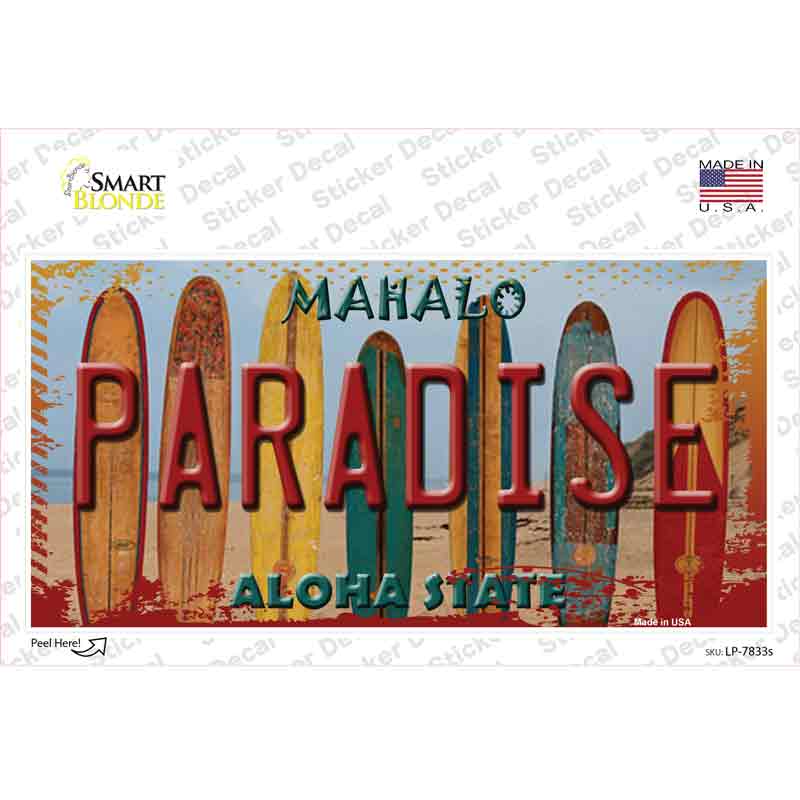 LP-7833s-M Paradise Surfboards Hawaii State Novelty Sticker Decal - Medium