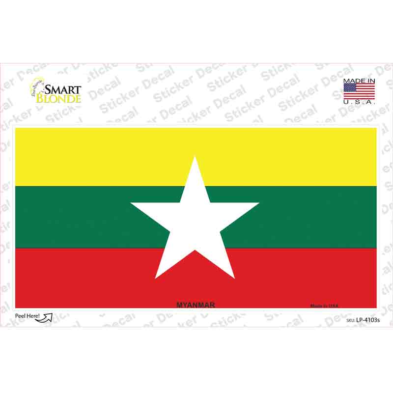 LP-4103s-M Myanmar Flag Novelty Sticker Decal - Medium