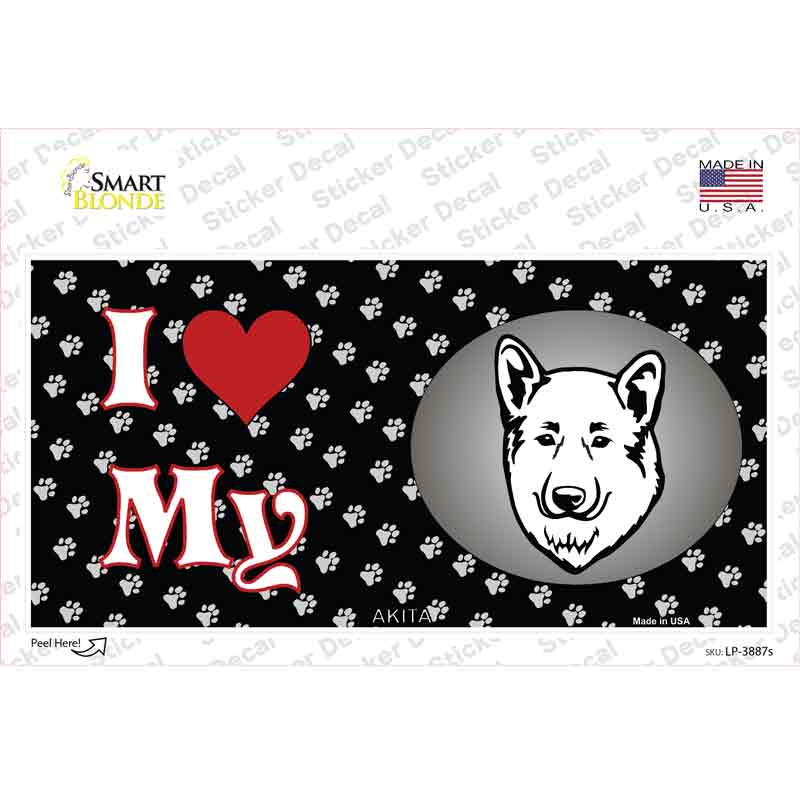 LP-3887s-M I Love My Akita Novelty Sticker Decal - Medium