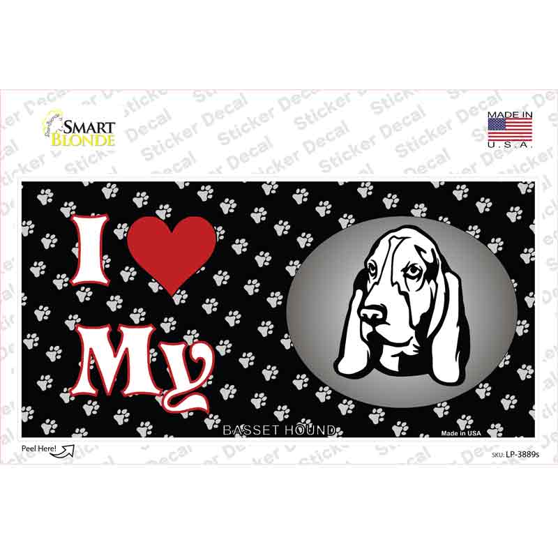 LP-3889s-M I Love My Basset Hound Novelty Sticker Decal - Medium