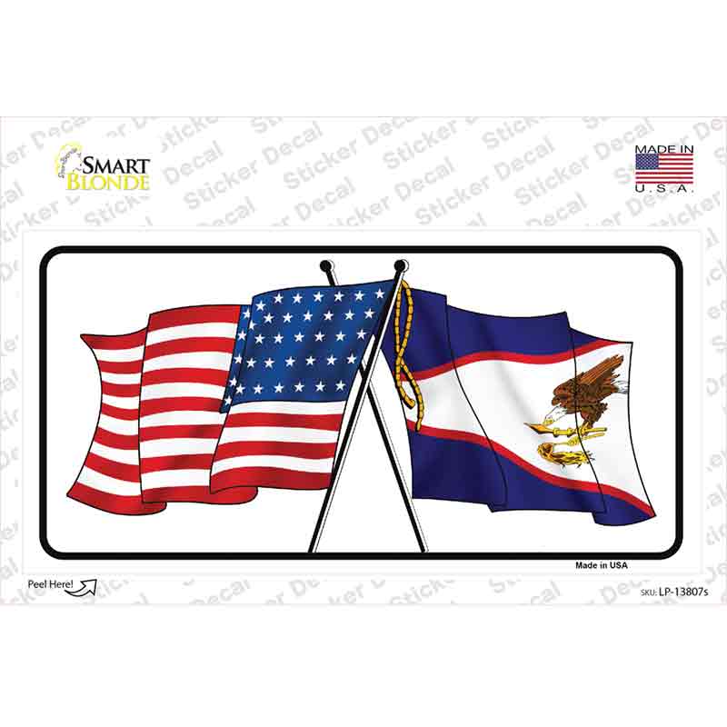 LP-13807s-M American Samoa USA Crossed Flags Novelty Sticker Decal - Medium