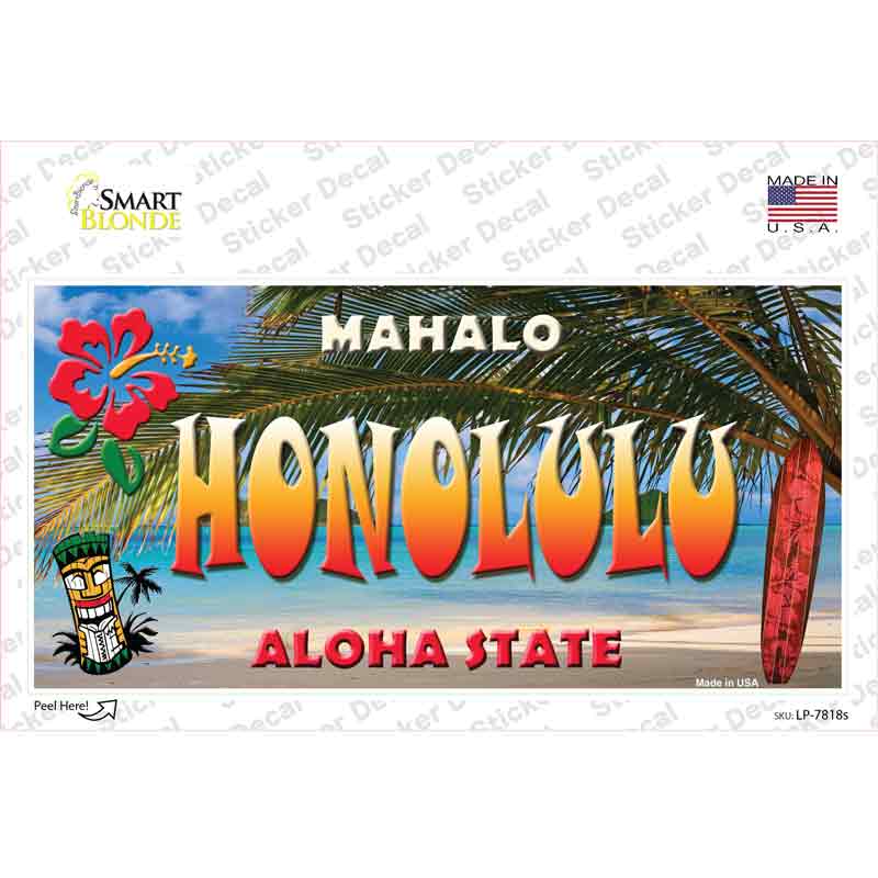 LP-7818s-M Honolulu Hawaii State Novelty Sticker Decal - Medium