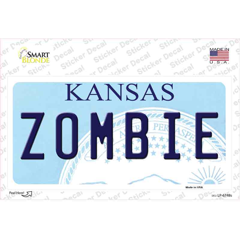 LP-6748s-M Zombie Kansas Novelty Sticker Decal - Medium