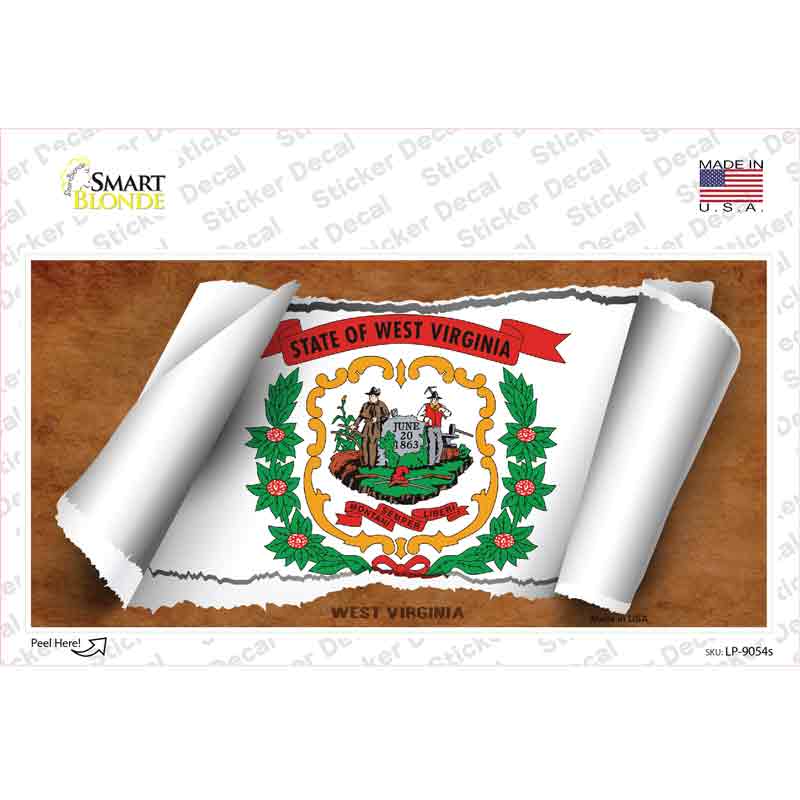 LP-9054s-M West Virginia Flag Scroll Novelty Sticker Decal - Medium