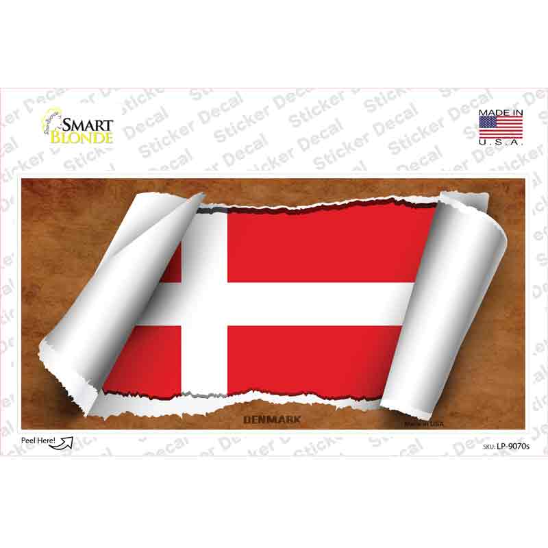 LP-9070s-M Denmark Flag Scroll Novelty Sticker Decal - Medium