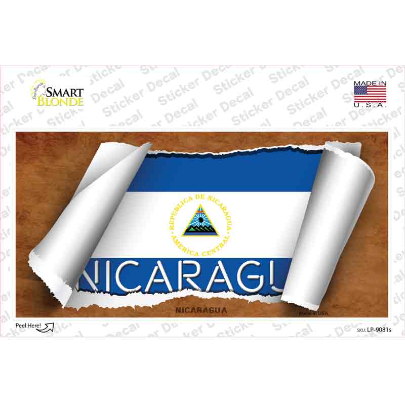 LP-9081s-M Nicaragua Flag Scroll Novelty Sticker Decal - Medium