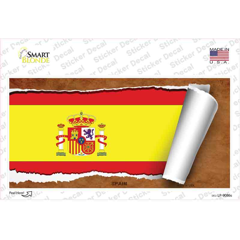 LP-9086s-M Spain Flag Scroll Novelty Sticker Decal - Medium