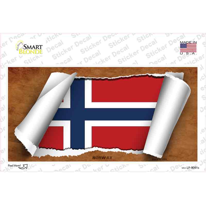LP-9091s-M Norway Flag Scroll Novelty Sticker Decal - Medium