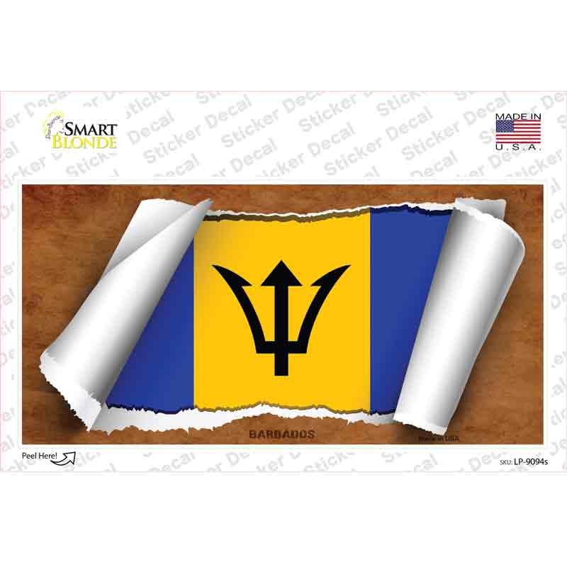 LP-9094s-M Barbados Flag Scroll Novelty Sticker Decal - Medium