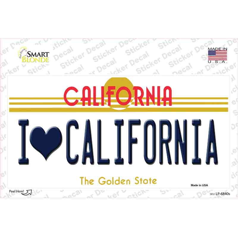 LP-6840s-M I Love California Novelty Sticker Decal - Medium