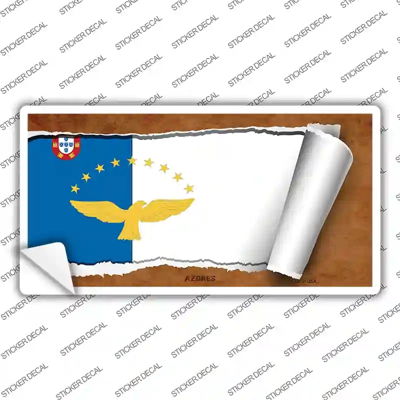LP-9131s-L Azores Flag Scroll Novelty Sticker Decal - Large