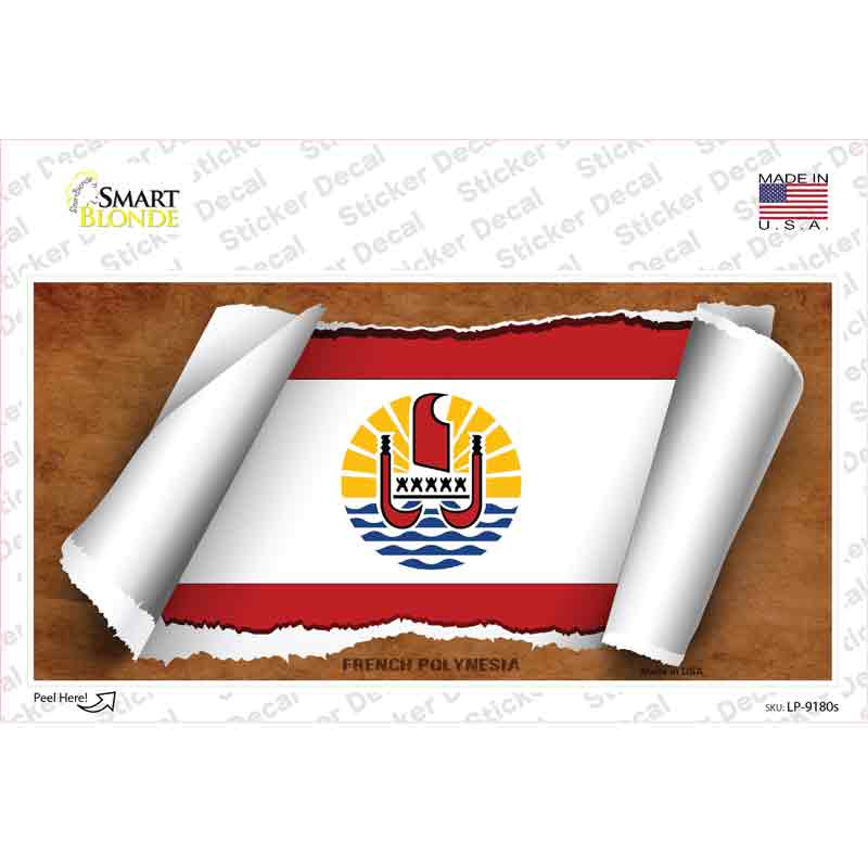 LP-9180s-M French Polynesia Flag Scroll Novelty Sticker Decal - Medium