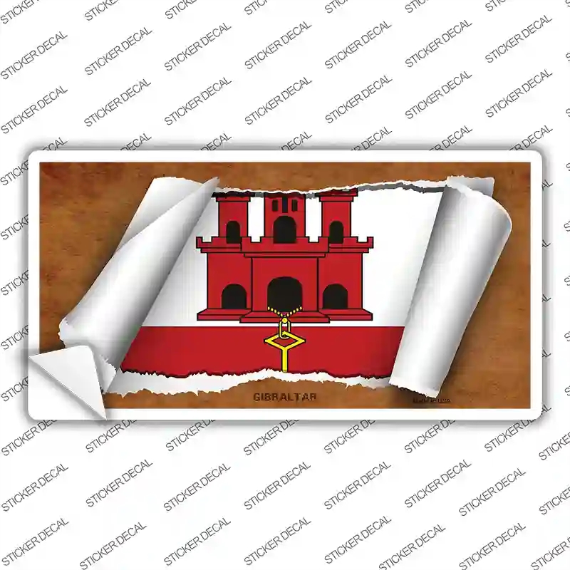 LP-9183s-L Gibraltar Flag Scroll Novelty Sticker Decal - Large