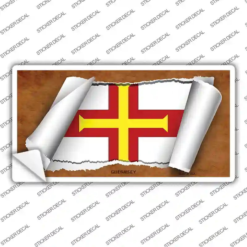 LP-9188s-S Guernsey Flag Scroll Novelty Sticker Decal - Small