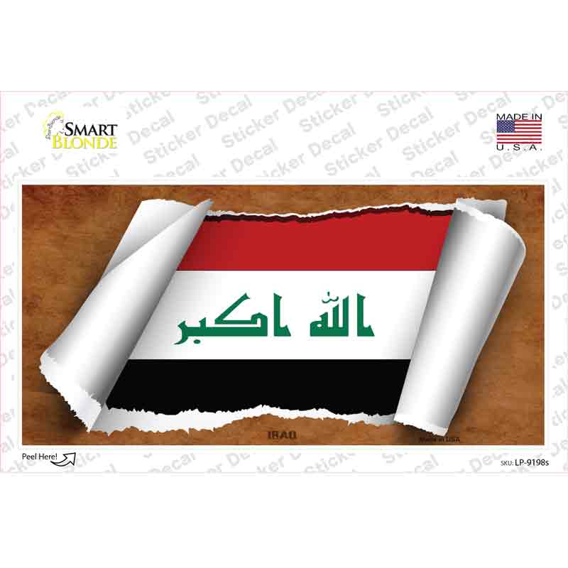 LP-9198s-M Iraq Flag Scroll Novelty Sticker Decal - Medium