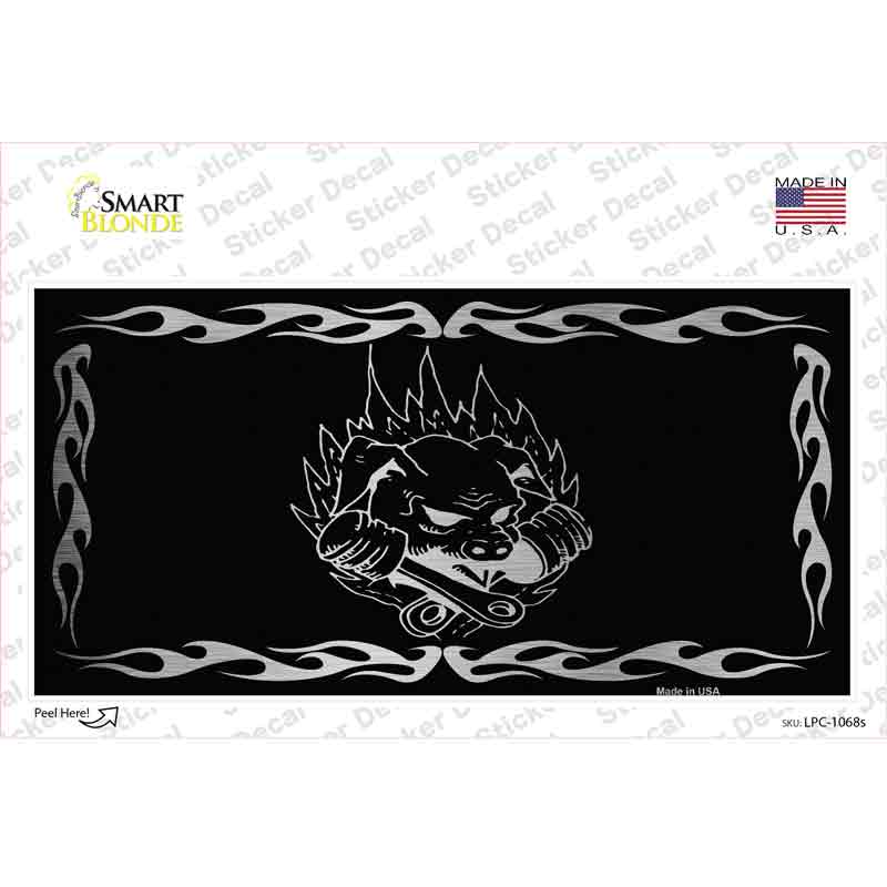 LPC-1068s-M Pig in Flames Black Brushed Chrome Novelty Sticker Decal - Medium