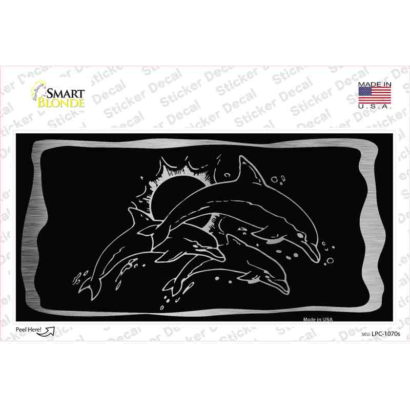 LPC-1070s-M Dolphins Black Brushed Chrome Novelty Sticker Decal - Medium