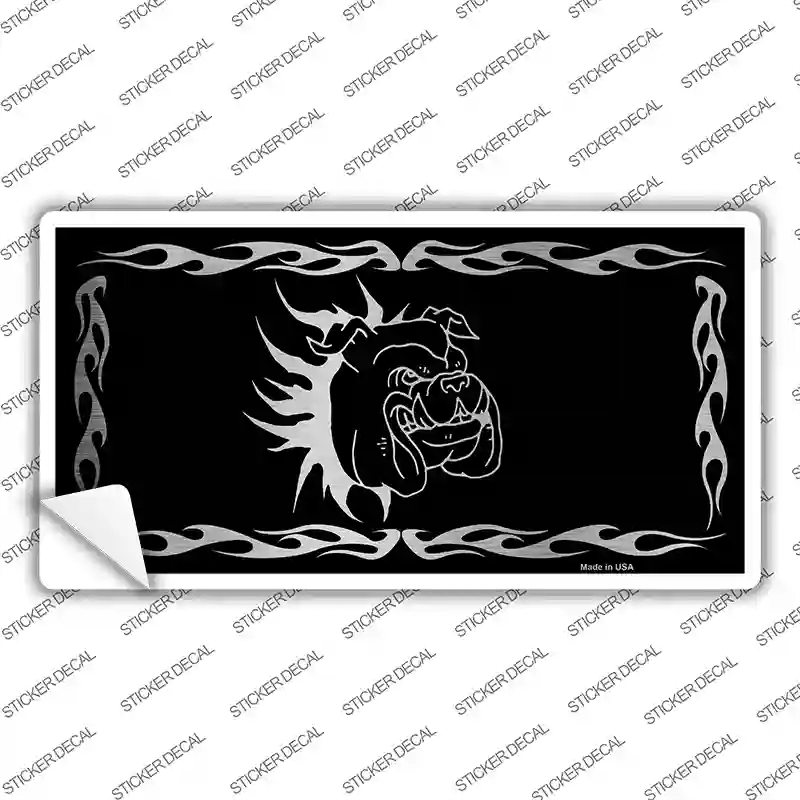 LPC-1072s-S Dog in Flames Black Brushed Chrome Novelty Sticker Decal - Small