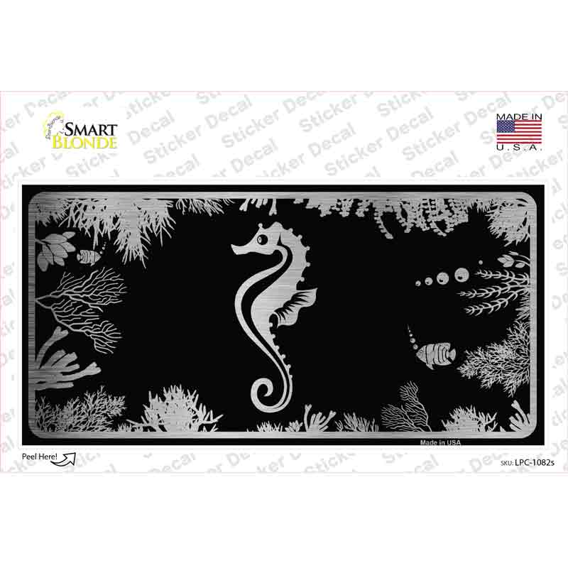 LPC-1082s-M Sea Horse Black Brushed Chrome Novelty Sticker Decal - Medium