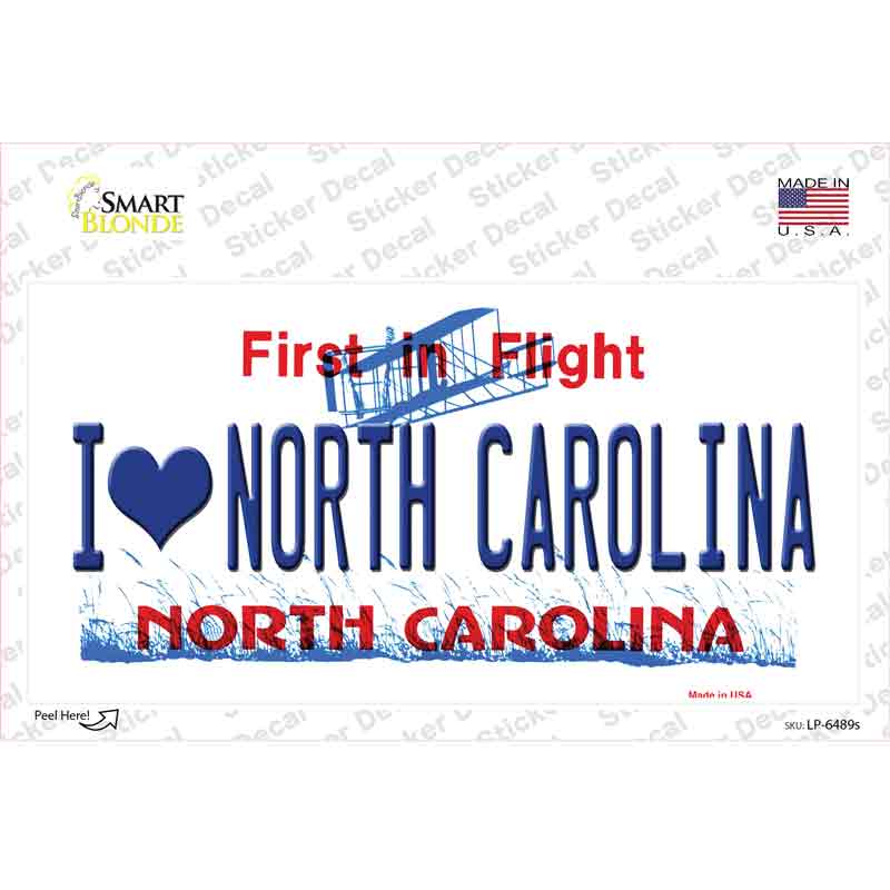 LP-6489s-M I Love North Carolina Novelty Sticker Decal - Medium