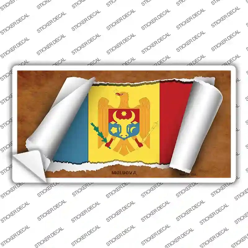 LP-9225s-L Moldova Flag Scroll Novelty Sticker Decal - Large