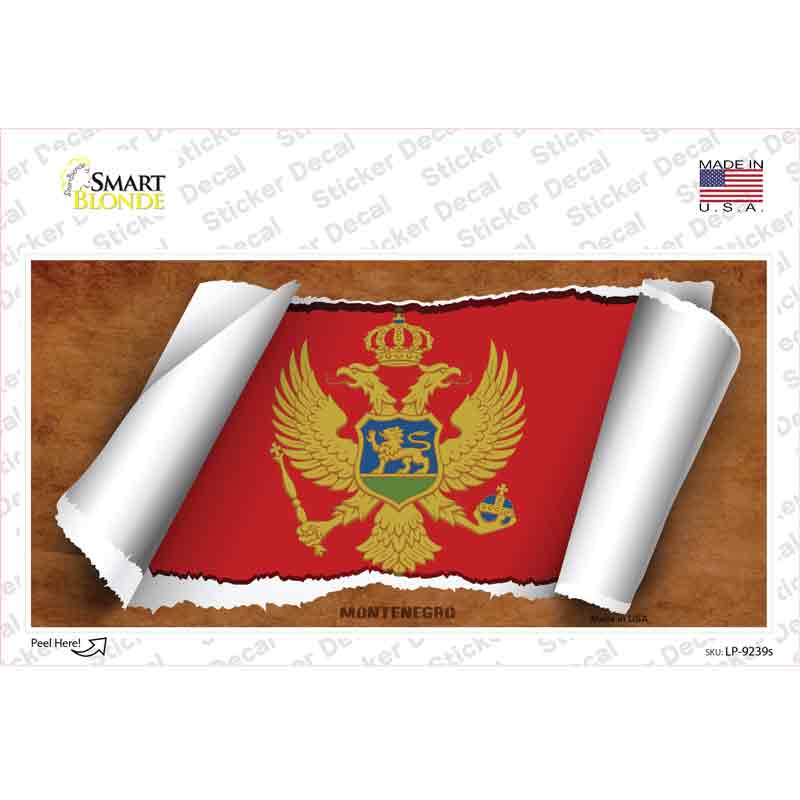 LP-9239s-M Montenegro Flag Scroll Novelty Sticker Decal - Medium