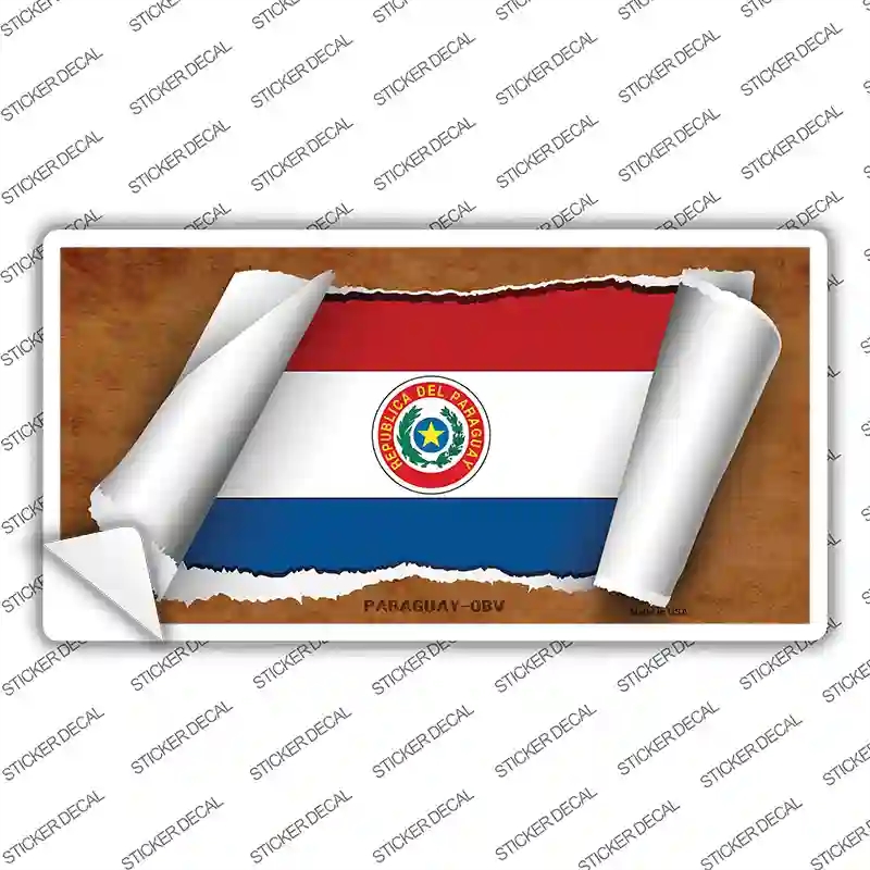 LP-9265s-L Paraguay-OBV Flag Scroll Novelty Sticker Decal - Large